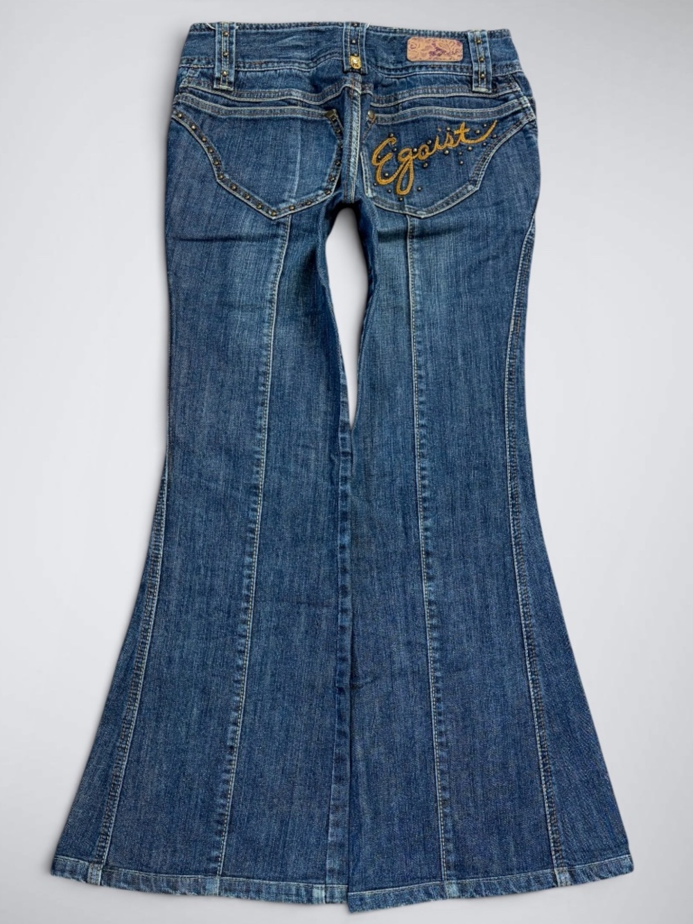 RARE VTG Egoist Shibuya 109 Studded Gold Embroidered Low Rise Contrast Panel